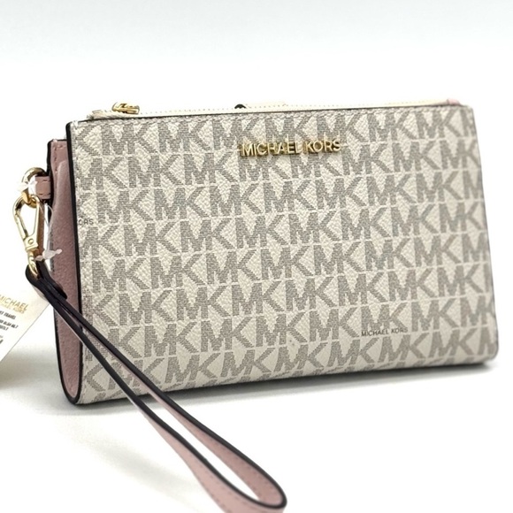 Michael Kors Large Double Zip Wallet Wristlet Powder Blush Multi - Picture 1 of 9